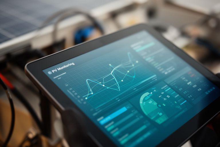 Detailaufnahme eines Solar-Monitorings mit klar lesbaren Produktionswerten auf einem Tablet