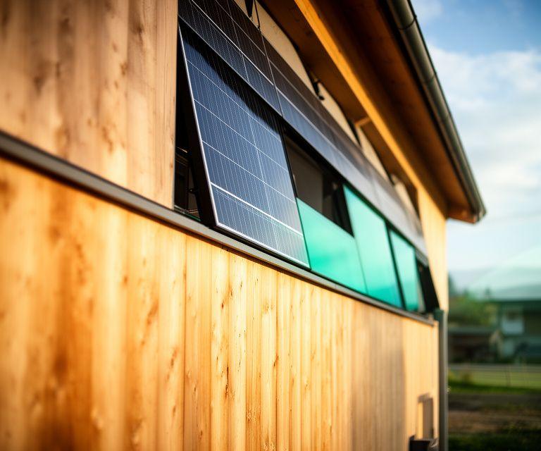 Bauernhof in Affoltern mit integrierter Solarfassade an einer hellen Holzfassade