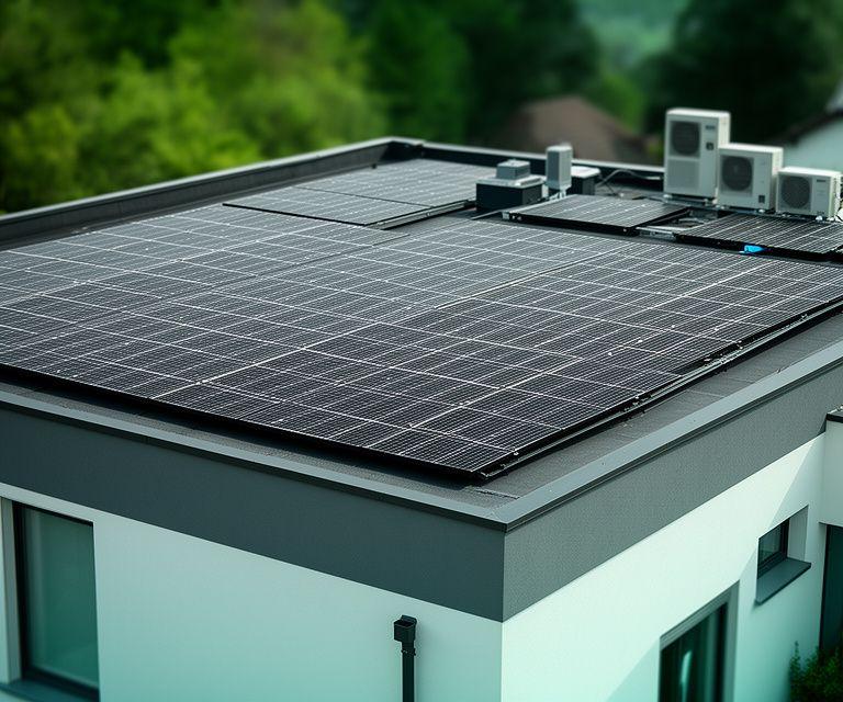 Mehrfamilienhaus Hardhof mit Sanierung, Wärmepumpe und Photovoltaik auf einem gepflegten Flachdach