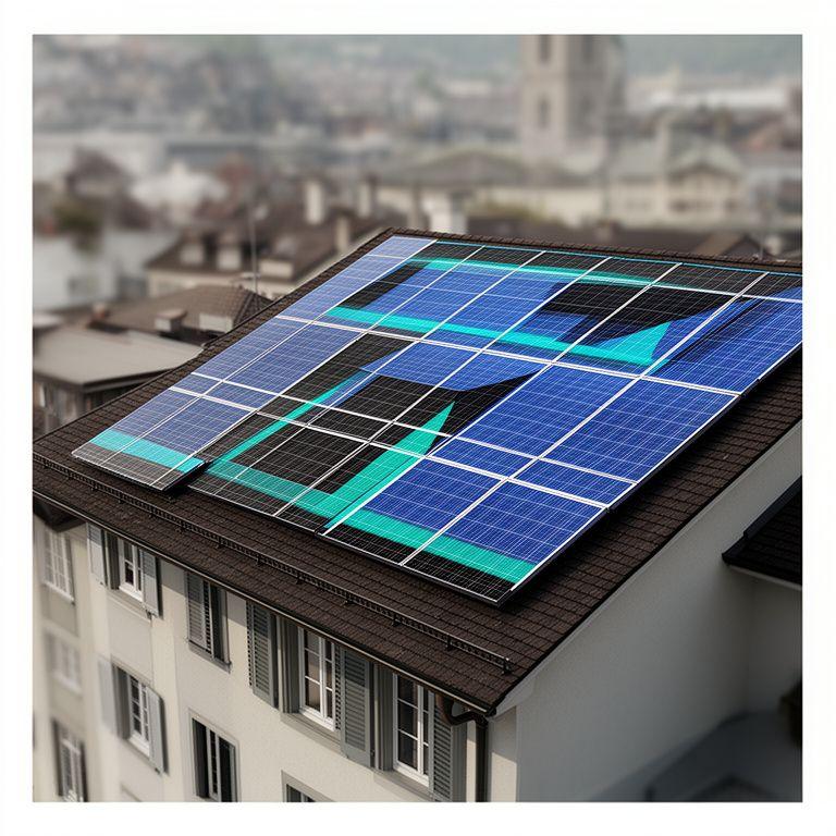 3D-Visualisierung einer Solaranlage auf einem Zürcher Stadthaus mit klarer Dachkontur